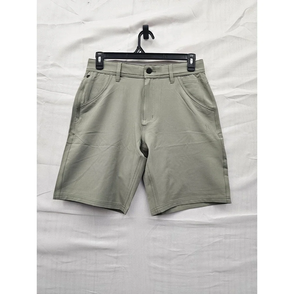 Hurley Mens Trek Hybrid Athletic Workout Shorts Green Poly Blend Size 30